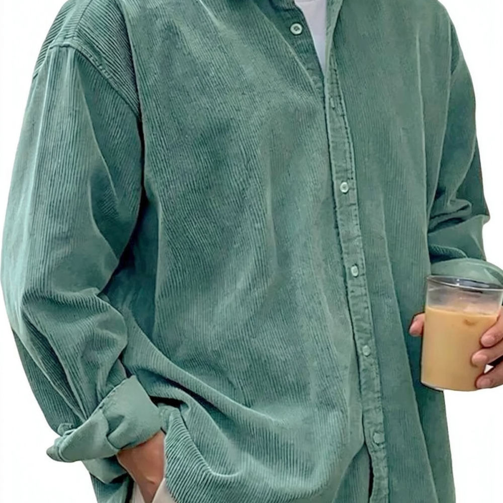 Corduroy Button Up Shirt Men - Męskie koszule z długim rękawem, wykonane
