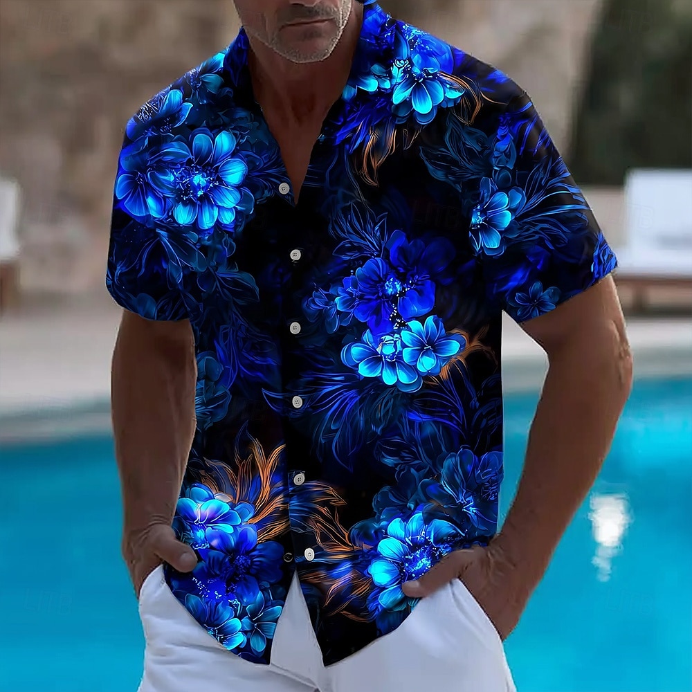 Vintage Hawaiian Floral Shirt - Męska koszula hawajska z krótkim rękawem,