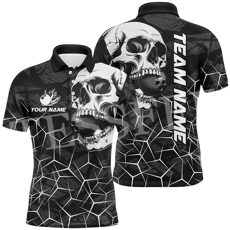 Short Sleeve Bowling Shirt Retro - Nazwa własna Strike Bowling Flame Tattoo