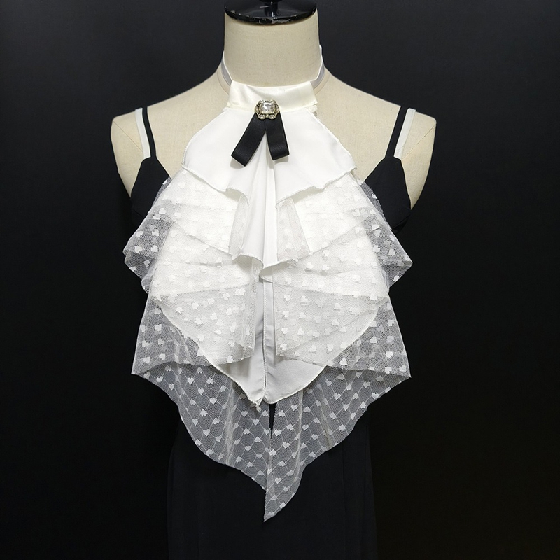 Shirts - Biała koronkowa, warstwowa, odpinana, sztuczna kołnierzykowa