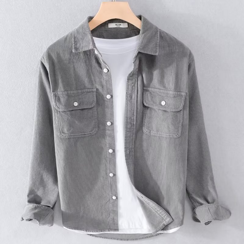 Corduroy Button Up Shirt Men - Męska koszula z weluru, jednolita kolorystyka,