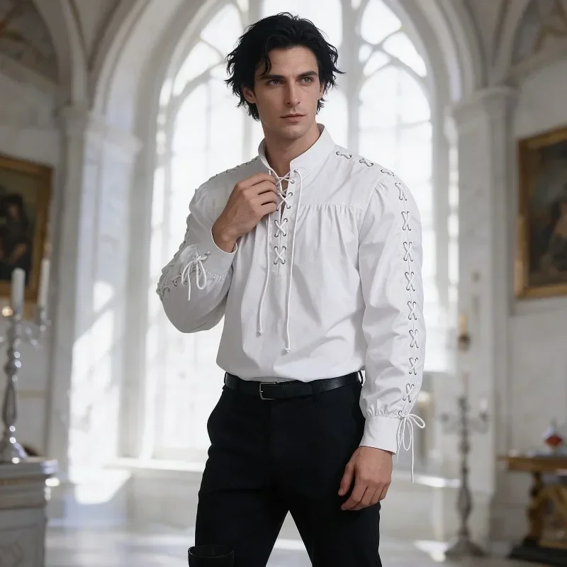 Męska koszula w stylu średniow – Medieval Gothic Lace Up Pirate Shirt recenzja i cena