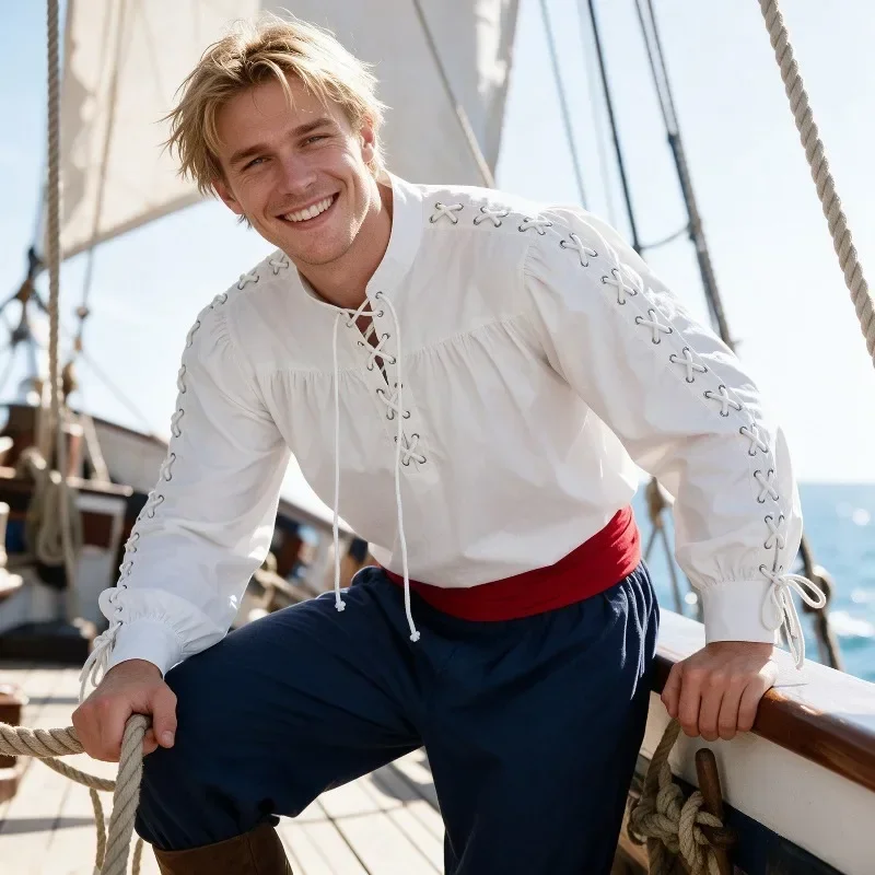 Męska koszula w stylu średniow – Medieval Gothic Lace Up Pirate Shirt recenzja i cena