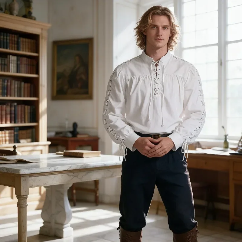 Męska koszula w stylu średniow – Medieval Gothic Lace Up Pirate Shirt recenzja i cena