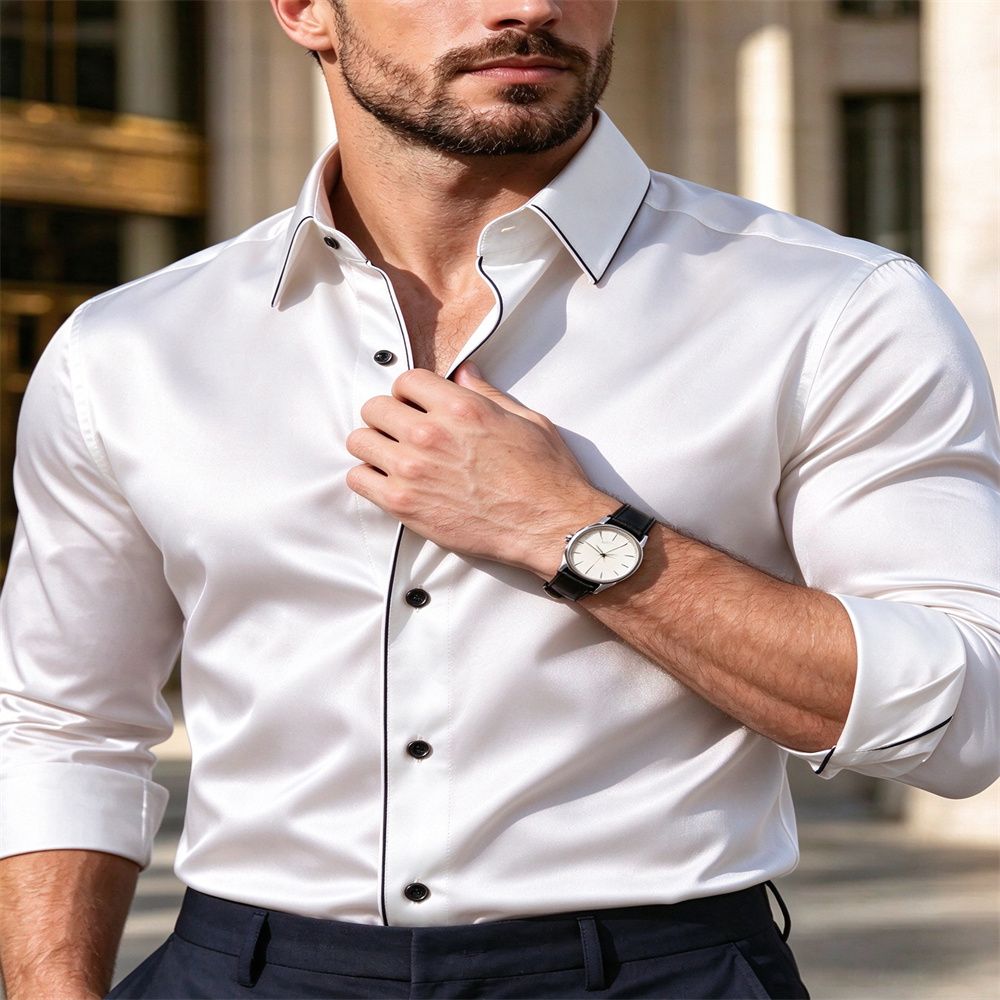 Męska koszula z długim rękawem – Mens Satin Silk Dress Shirt recenzja i cena